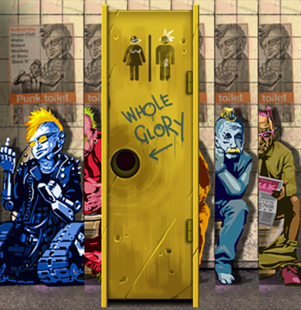 een wc deur van Punk Toilet met een Glory Hole