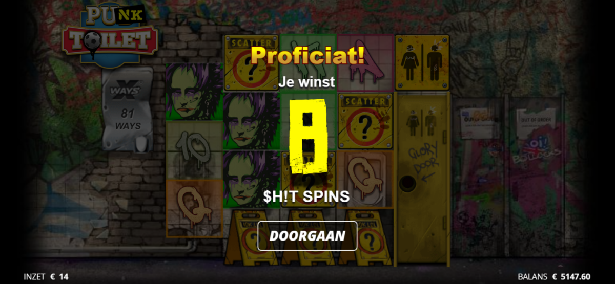 acht free spins win van Shit Spins Punk Toilet