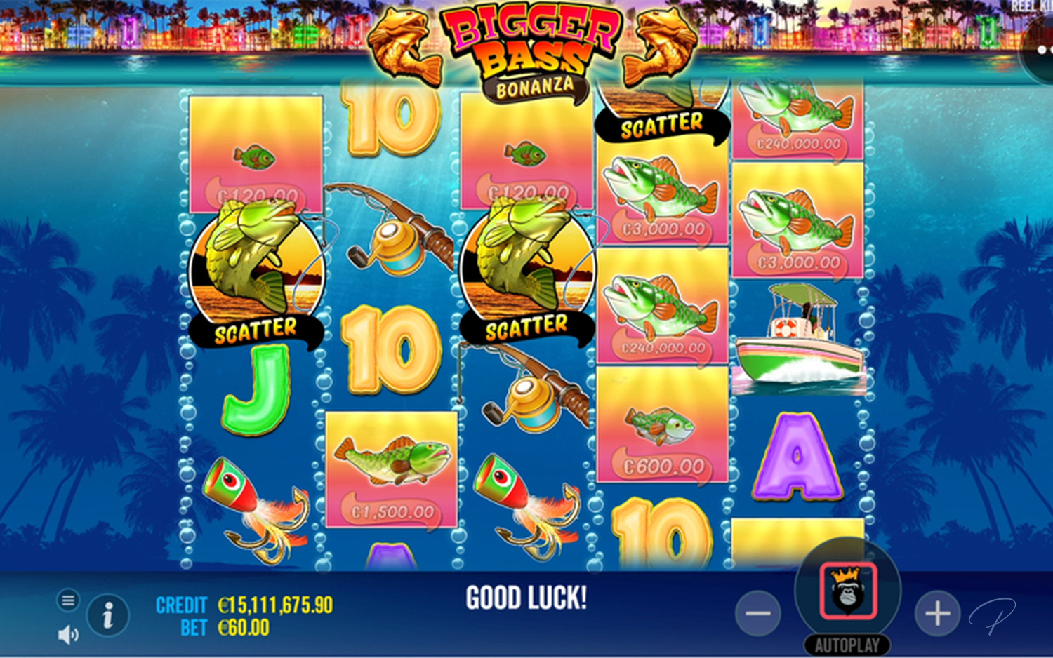 Bigger Bass Bonanza gameplay &ndash; three scatters example on the reels